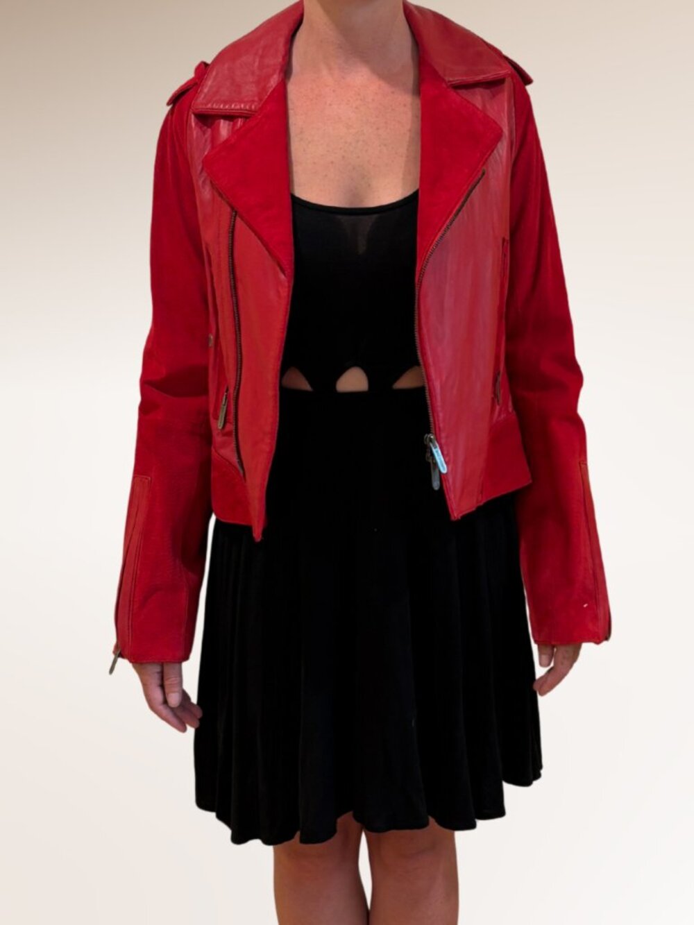 Zac Posen for Target Red Leather Moto Jacket Size Small